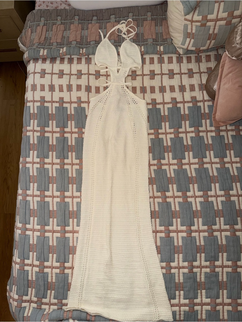 White Crochet Halter Maxi Dress